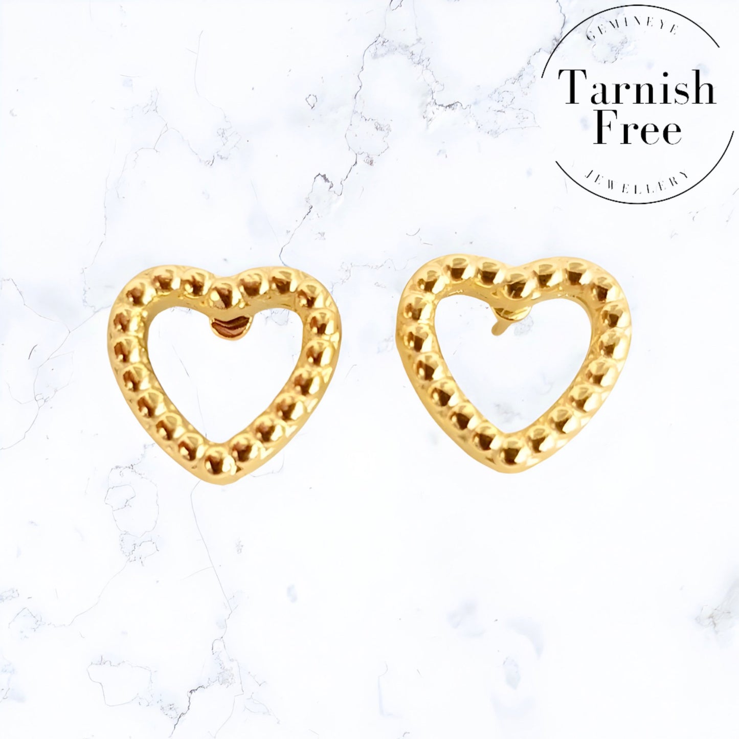 Gold Beaded Heart Stud Earrings - Gemineye Jewellery