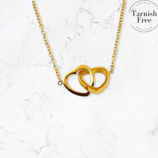 Gold Double Linked Heart Necklace - Gemineye Jewellery