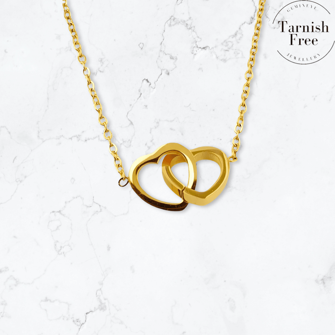 Gold Double Linked Heart Pendant Necklace - Gemineye Jewellery