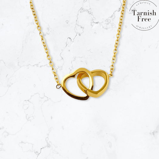 Gold Double Linked Heart Pendant Necklace - Gemineye Jewellery