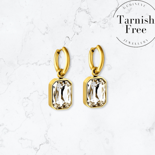 Gold Emerald Drop Huggies - Gemineye Jewellery