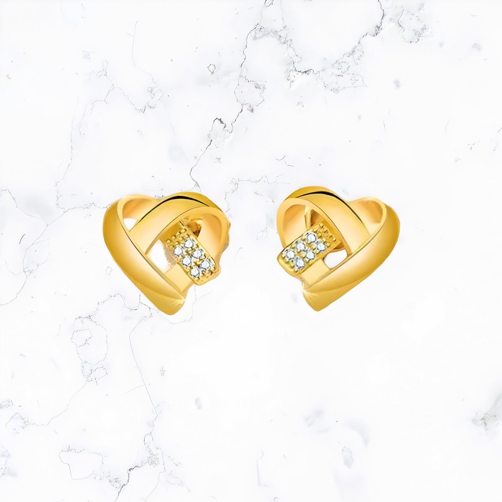 Gold Heart CZ Earrings - Gemineye Jewellery