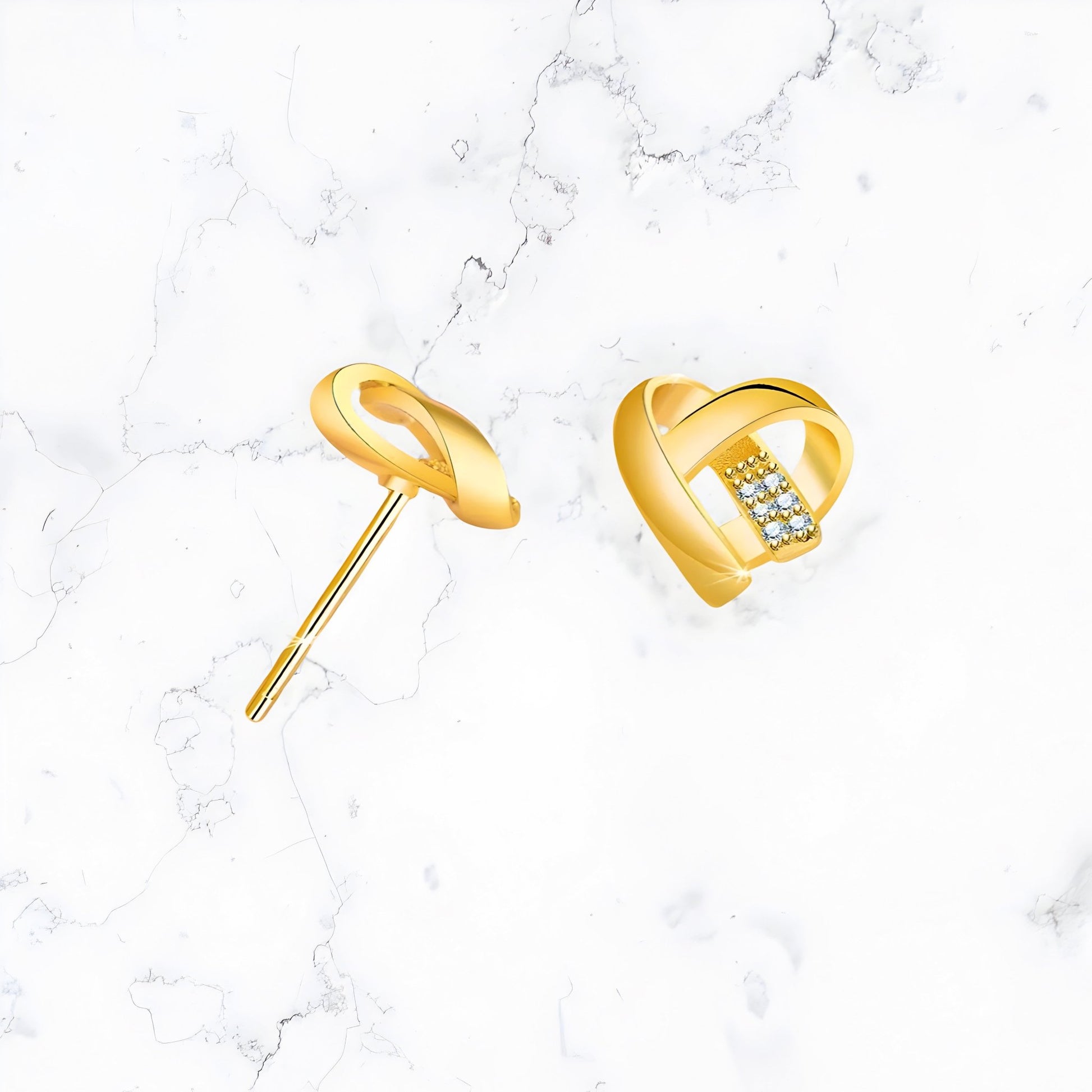 Gold Heart CZ Earrings - Gemineye Jewellery