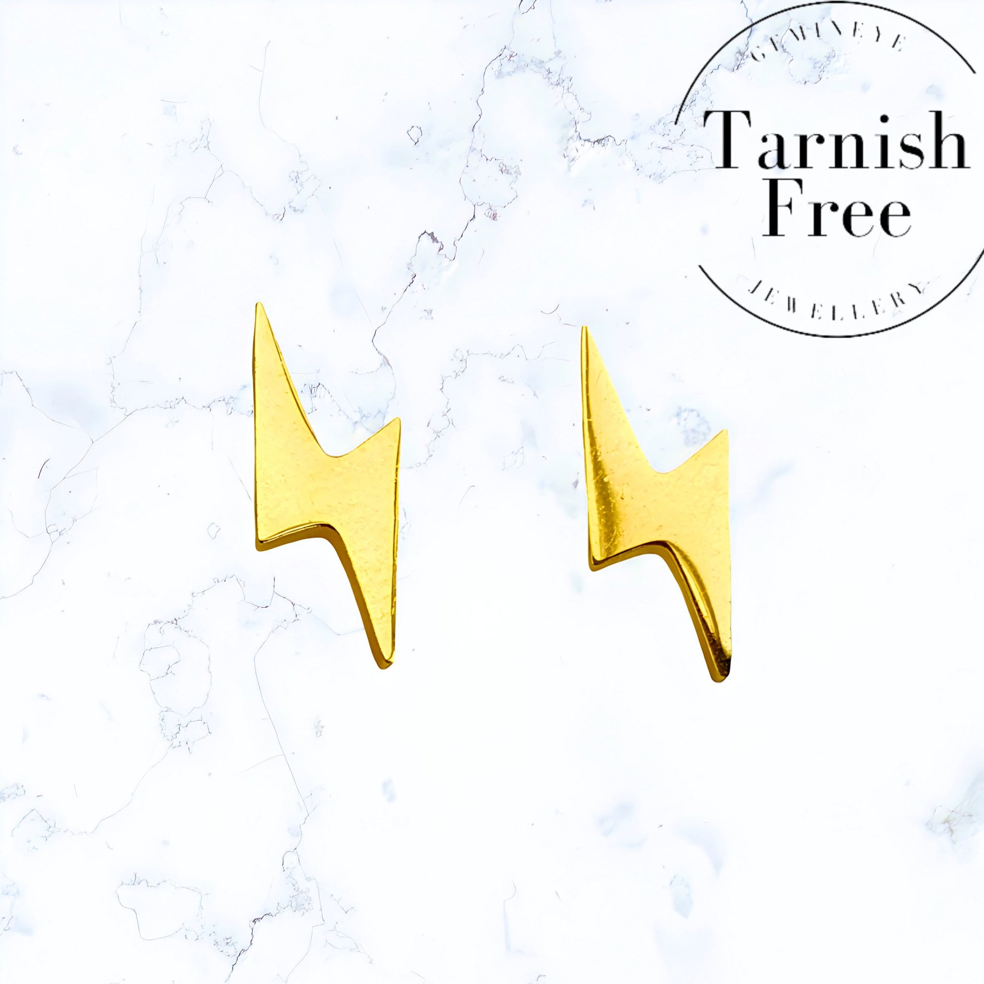 Gold Lightning Bolt Stud Earrings - Gemineye Jewellery