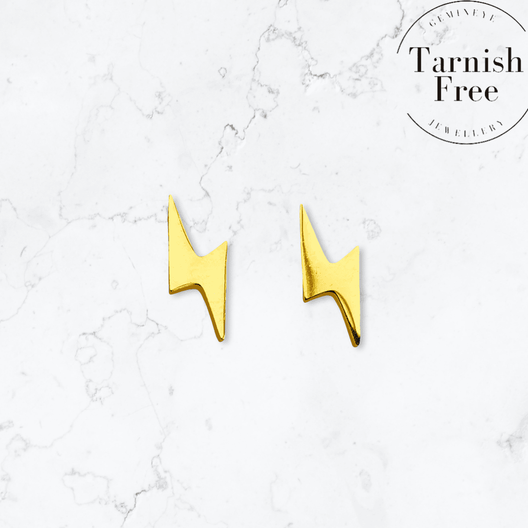 Gold Lightning Bolt Stud Earrings - Gemineye Jewellery