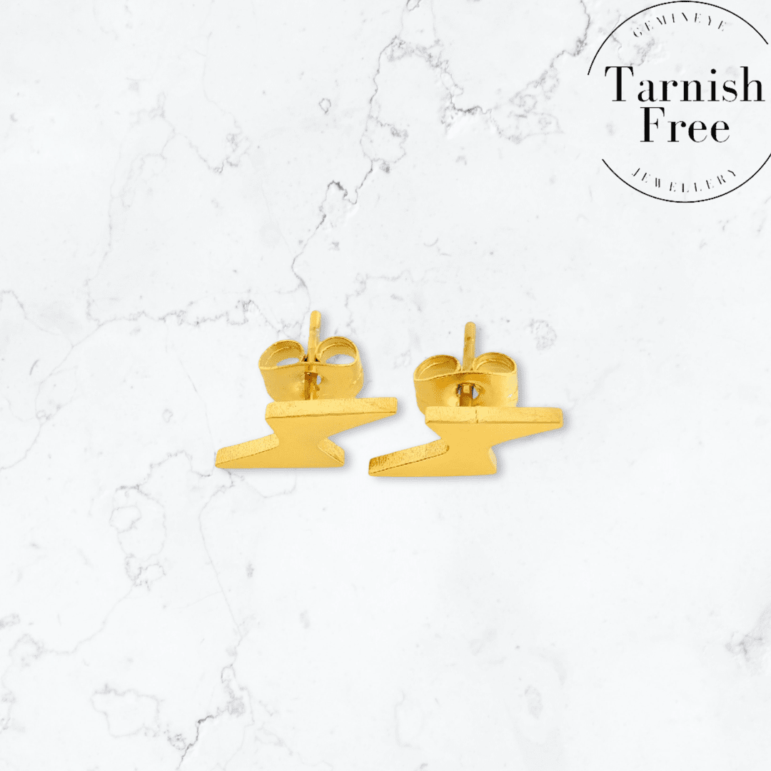 Gold Lightning Bolt Stud Earrings - Gemineye Jewellery