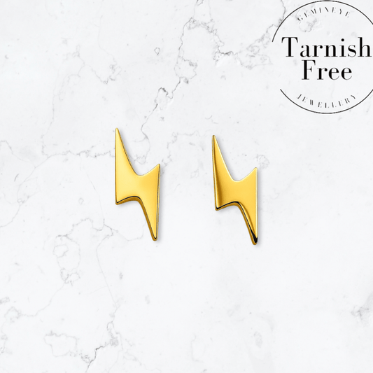 Gold Lightning Bolt Studs - Gemineye Jewellery