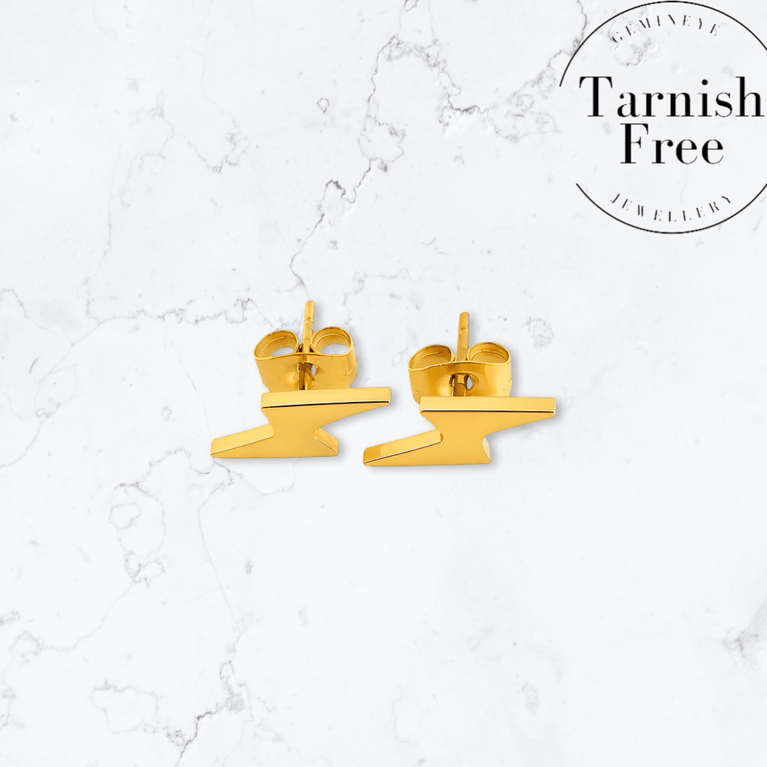 Gold Lightning Bolt Studs - Gemineye Jewellery