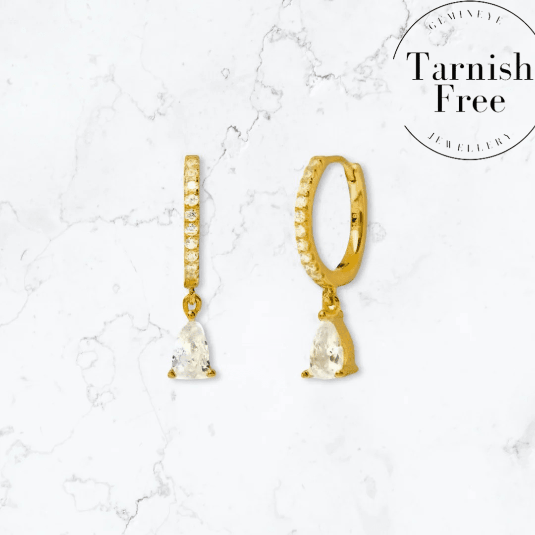 Gold Single Drop Huggies - Gemineye Jewellery