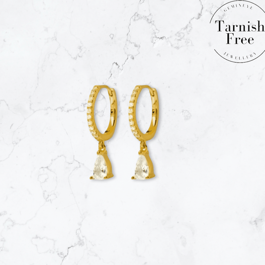 Gold Single Drop Huggies - Gemineye Jewellery