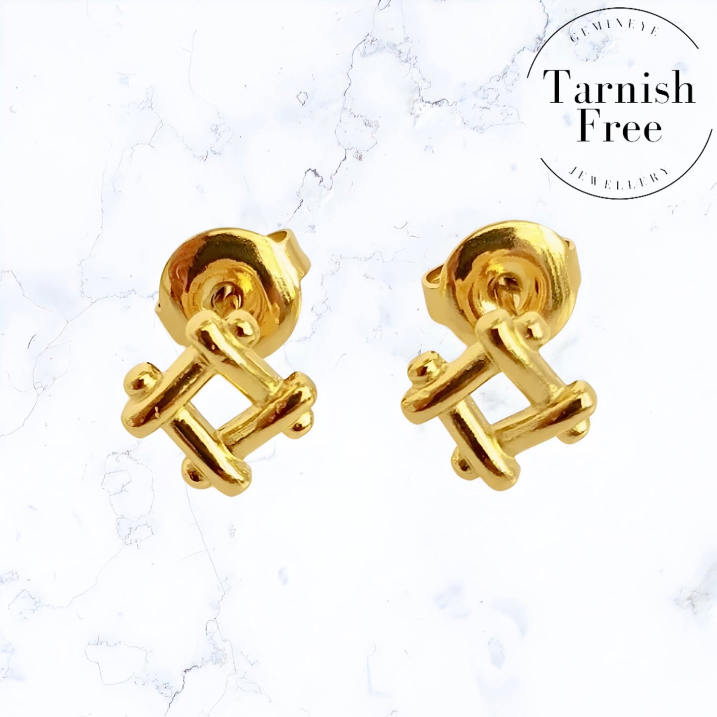 Gold Square Stud Earrings - Gemineye Jewellery