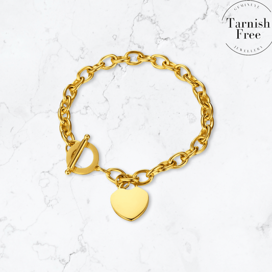 Gold T-Bar Heart Bracelet - Gemineye Jewellery