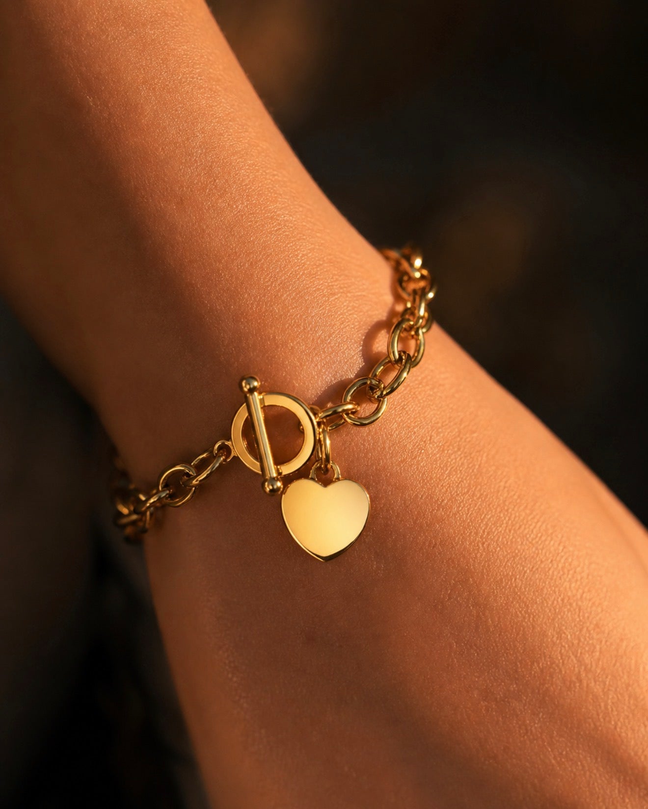 Gold T - Bar Heart Bracelet - Gemineye Jewellery