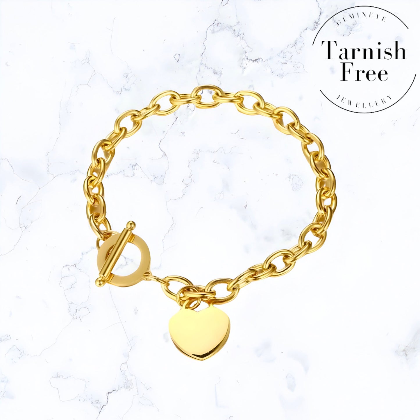 Gold T - Bar Heart Bracelet - Gemineye Jewellery