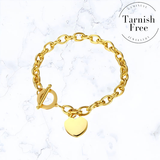 Gold T - Bar Heart Bracelet - Gemineye Jewellery