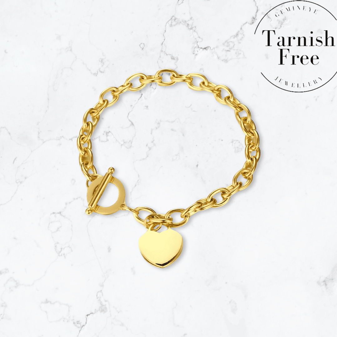 Gold T - Bar Heart Bracelet - Gemineye Jewellery