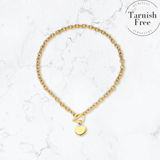 Gold T - Bar Heart Necklace - Gemineye Jewellery