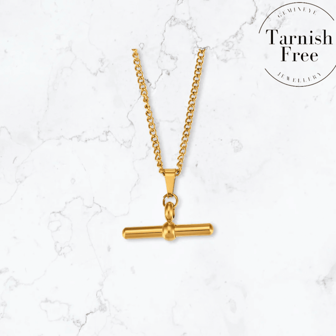 Gold T-Bar Necklace by Gemineye Jewellery