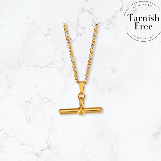 Gold T-Bar Necklace by Gemineye Jewellery