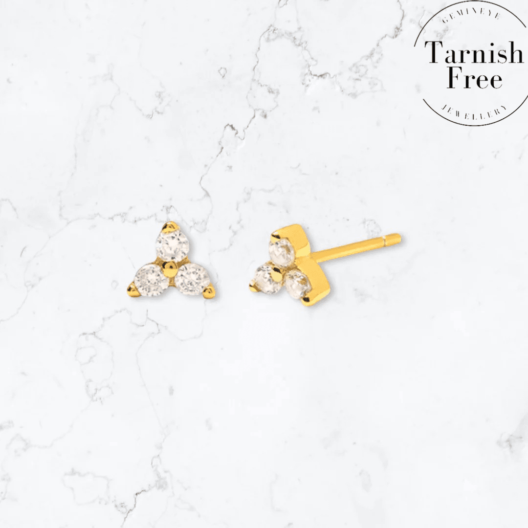 Gold Triangle Crystal Studs - Gemineye Jewellery