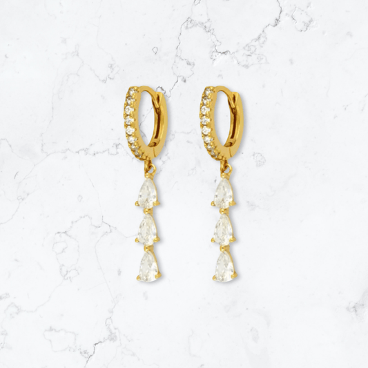 Gold Triple Drop Huggies - Gemineye Jewellery