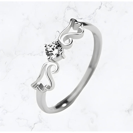 Silver Angel Wing Sparkle Ring - Gemineye Jewellery