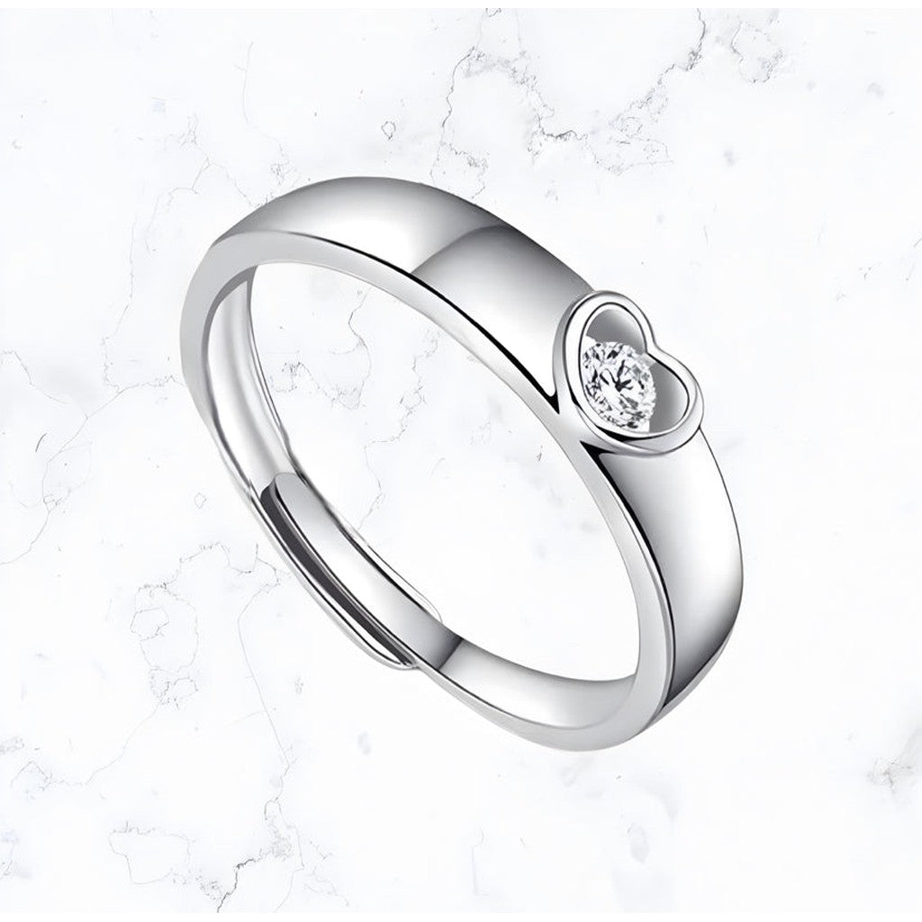 Silver Band Heart Sparkle Ring - Gemineye Jewellery