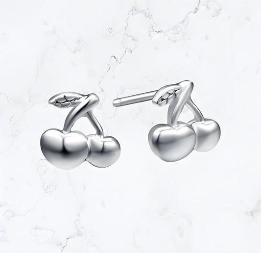 Silver Cherry Stud Earrings - Gemineye Jewellery