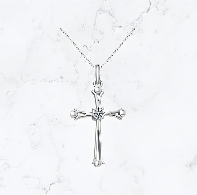 Silver Cross CZ Pendant Necklace - Gemineye Jewellery