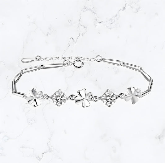 Silver Crystal CZ Clover Bracelet - Gemineye Jewellery