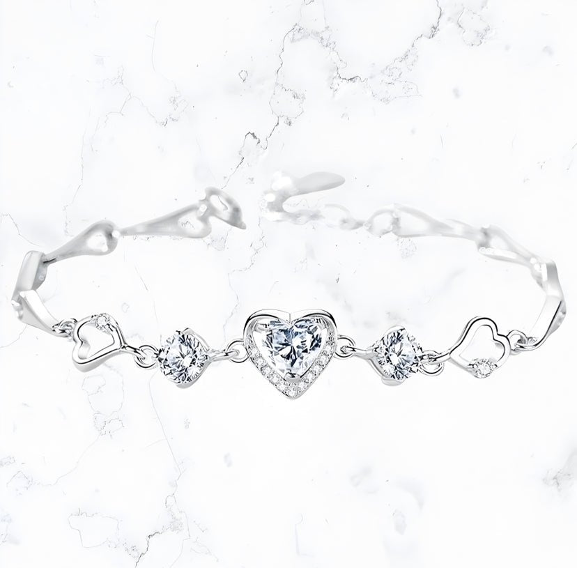 Silver Crystal Heart CZ Bracelet - Gemineye Jewellery