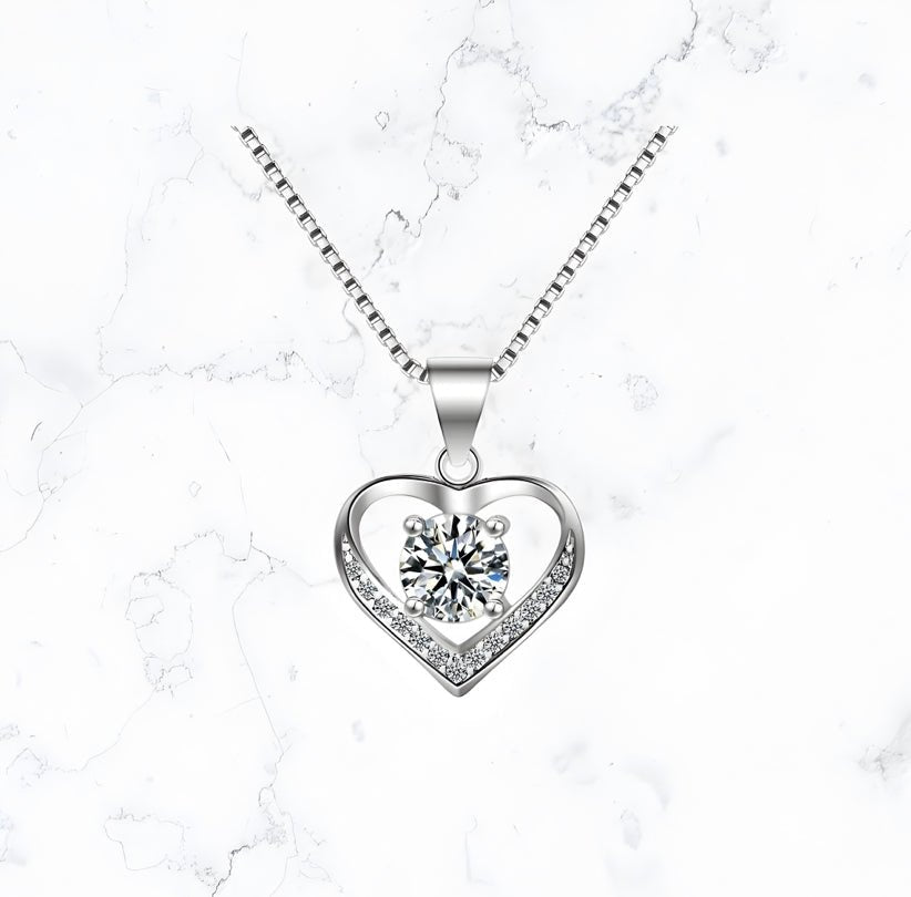 Silver Crystal Heart CZ Necklace - Gemineye Jewellery