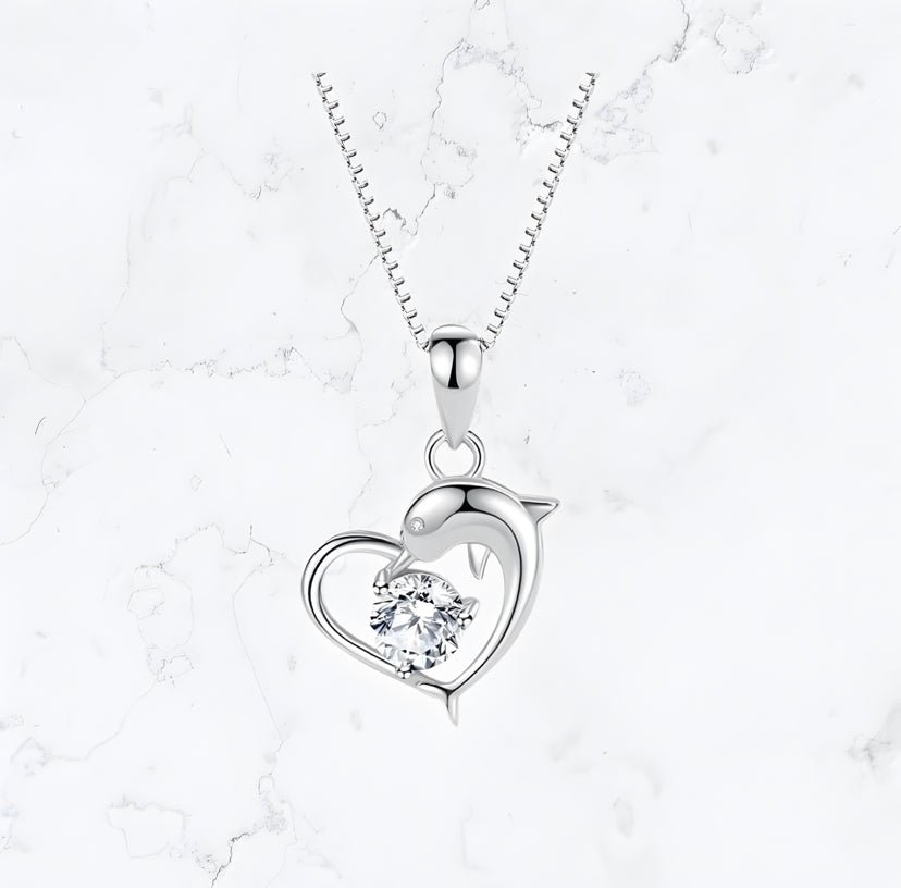 Silver Dolphin Heart CZ Bracelet - Gemineye Jewellery