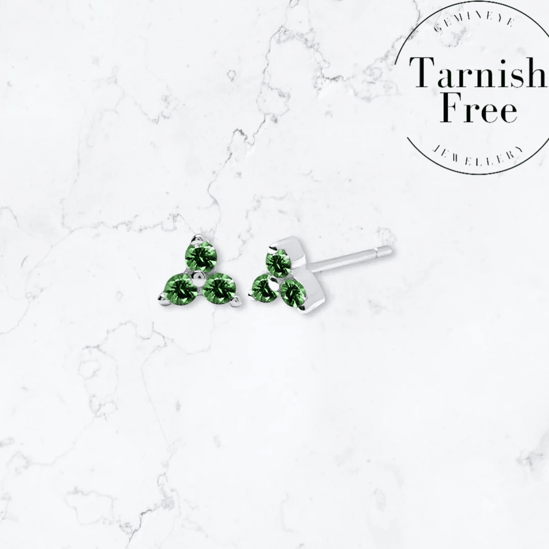 Silver Green Triangle Studs - Gemineye Jewellery