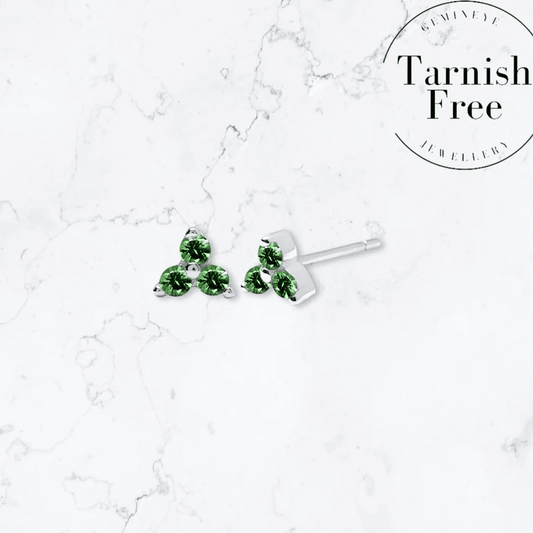 Silver Green Triangle Studs - Gemineye Jewellery