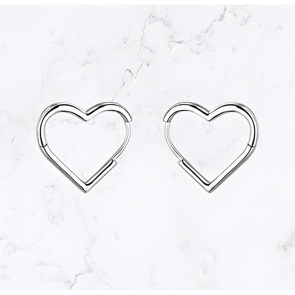 Silver Heart Clicker Hoop Earrings - Gemineye Jewellery