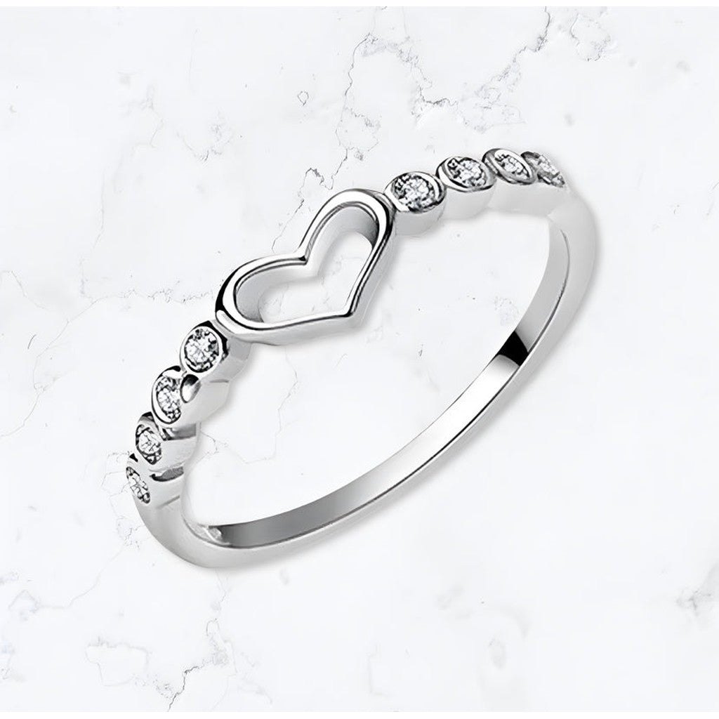 Silver Heart Sparkle Ring - Gemineye Jewellery