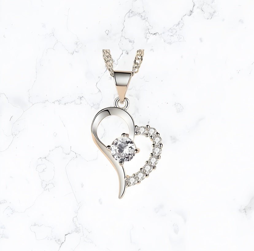 Silver Heart Stud Crystal Necklace - Gemineye Jewellery