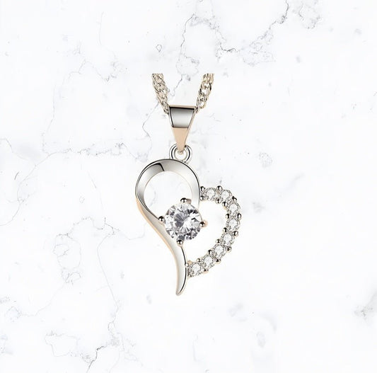 Silver Heart Stud Crystal Necklace - Gemineye Jewellery