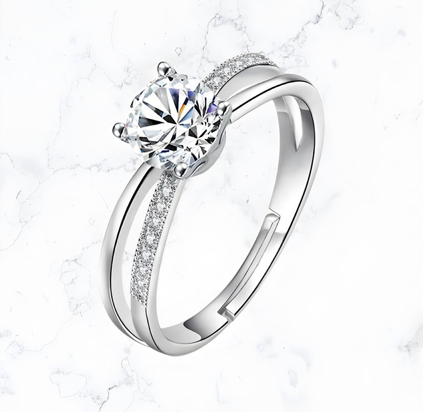 Silver Overlapping Band Solitaire Ring - Gemineye Jewellery