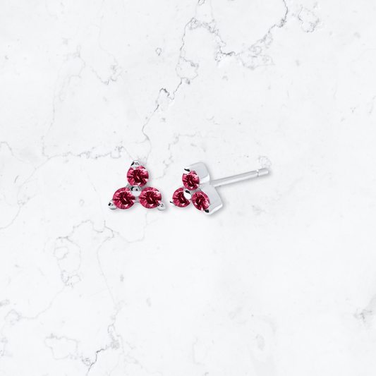 Silver Pink Crystal Triangle Studs - Gemineye Jewellery