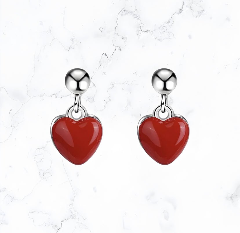 Silver Red Heart Stud Earrings - Gemineye Jewellery