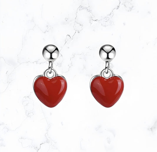 Silver Red Heart Stud Earrings - Gemineye Jewellery