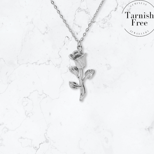 Silver Rose Necklace - Gemineye Jewellery