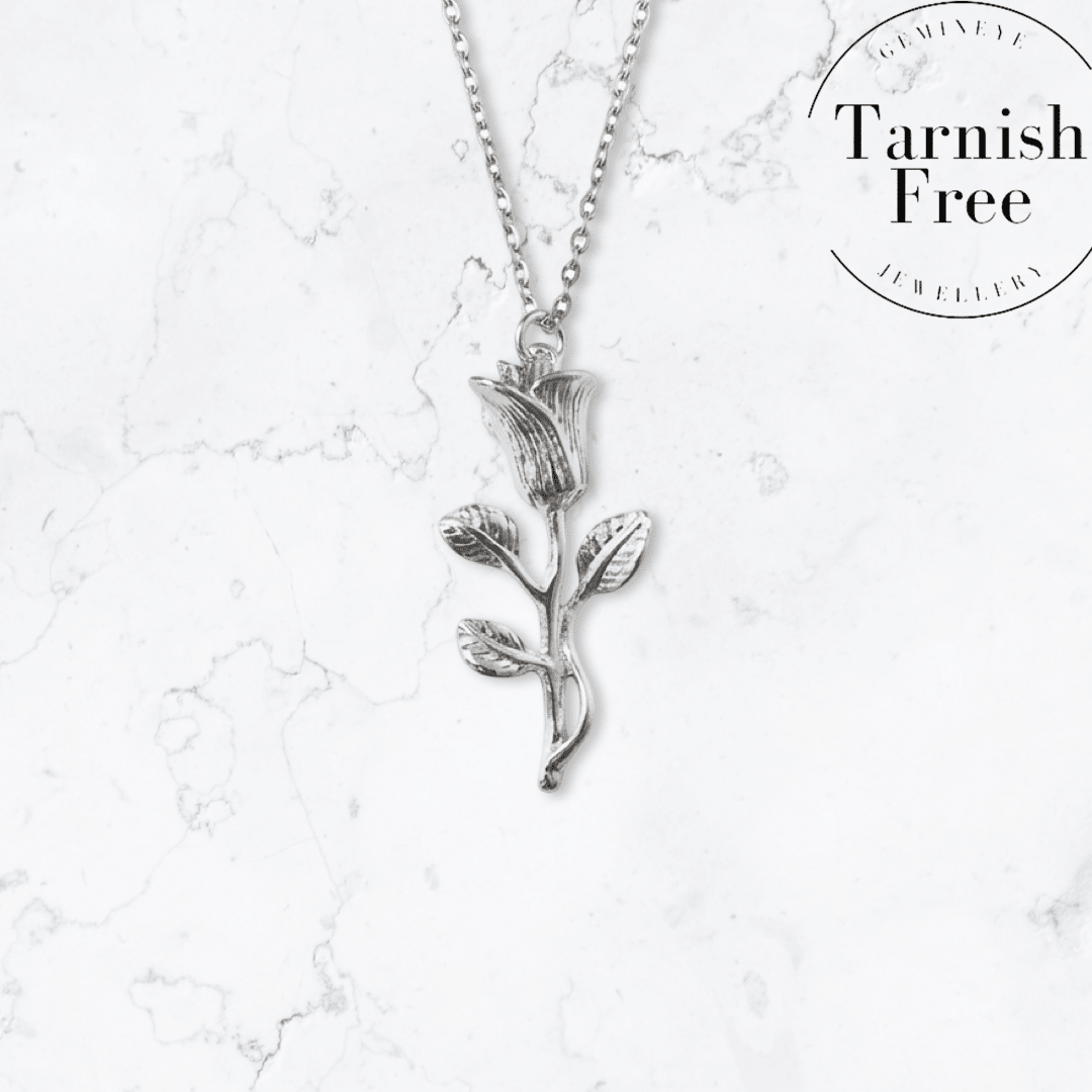 Silver Rose Pendant Necklace - Gemineye Jewellery