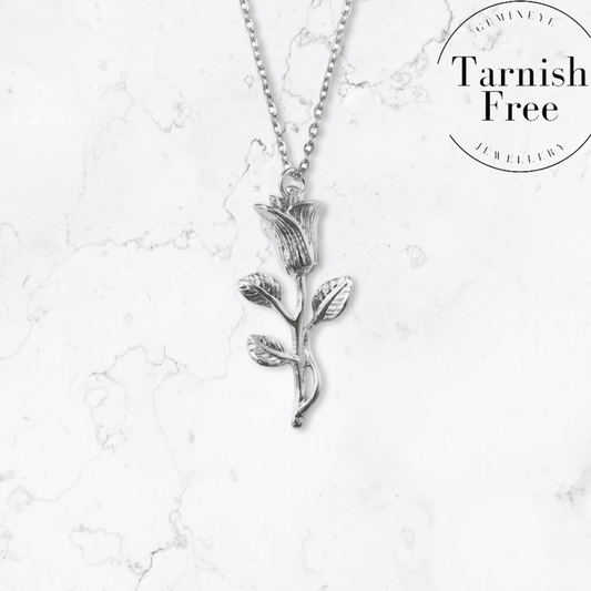Silver Rose Pendant Necklace - Gemineye Jewellery