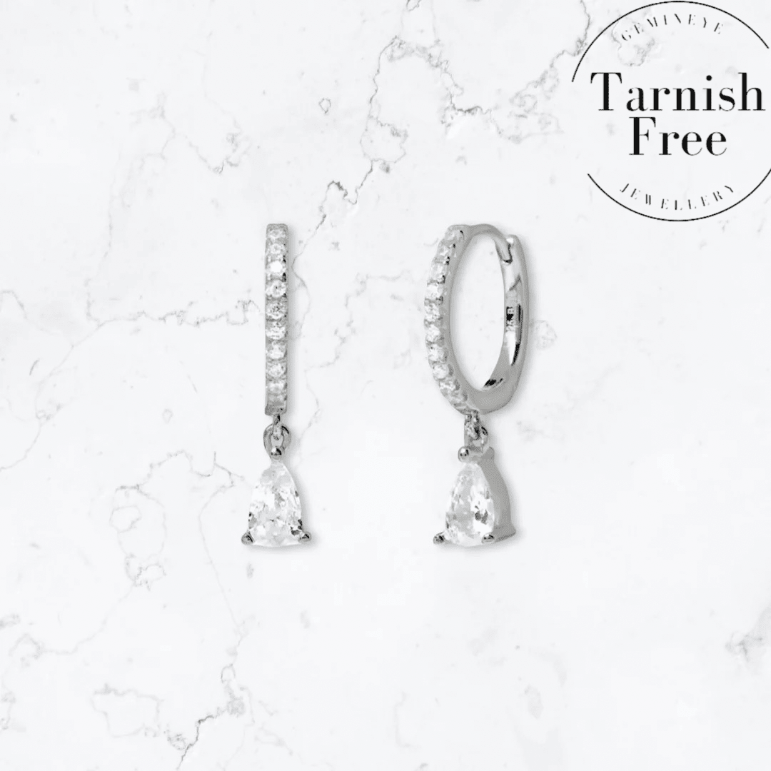 Silver Single Drop Huggies - Gemineye Jewellery