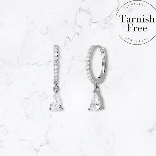 Silver Single Drop Huggies - Gemineye Jewellery