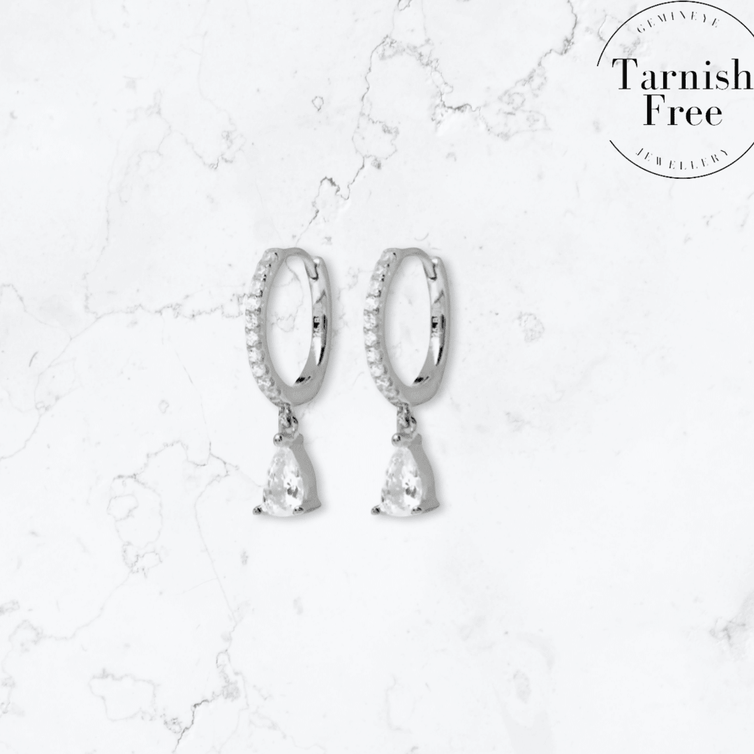 Silver Single Drop Huggies - Gemineye Jewellery