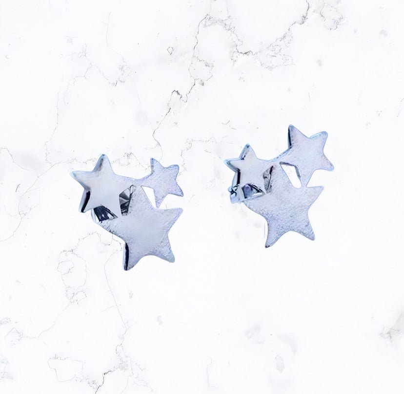 Silver Star Climber Stud Earrings - Gemineye Jewellery